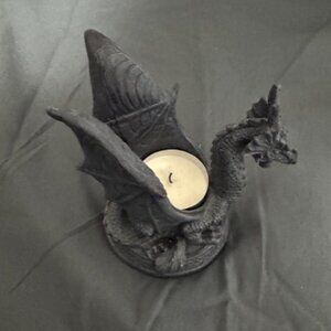 Fantasy Medieval Dragon Tea Light Candle Holder w Tea Light Candle Black